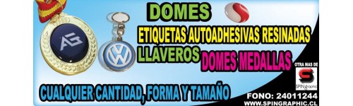 Llaveros, medallas, etiquetas resinadas (domes), etc.